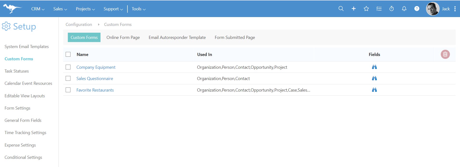 Custom Forms in the Setup