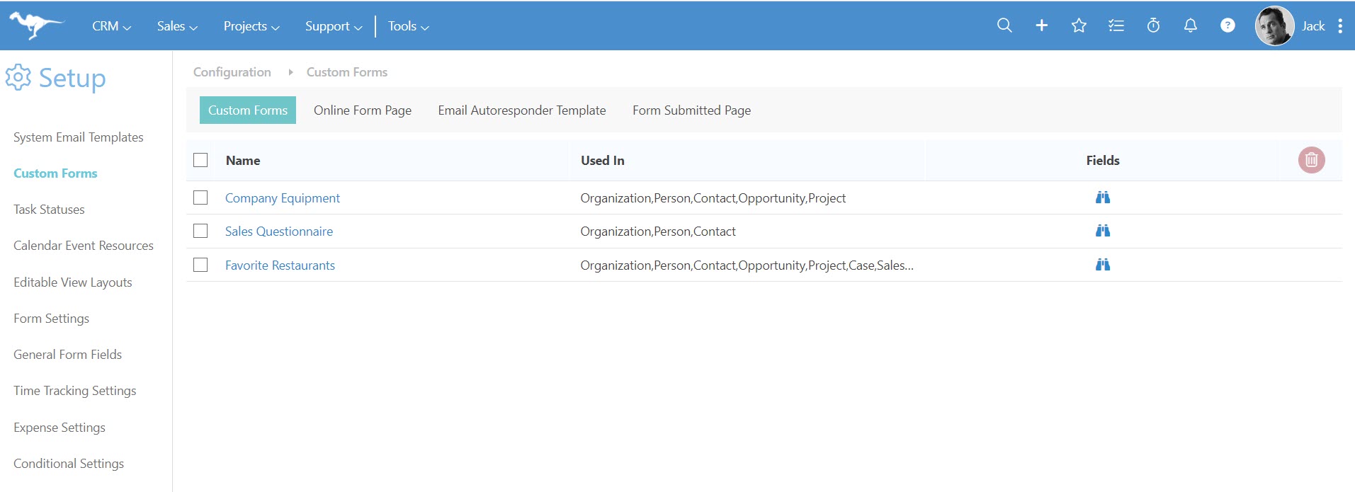 Custom Forms in the Setup