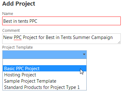 Add a new project using a Project Template