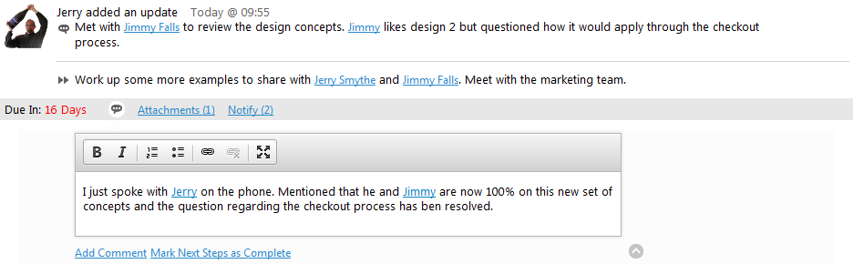Status Update in CRM and Project Management System